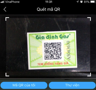 Dùng ứng dụng, phần mềm quét QR code quét mã QR Code trên tem chống hàng giả.